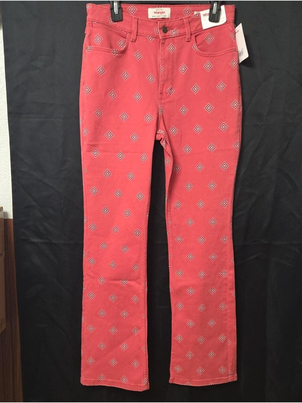 Wrangler Red Diamond-Print Straight Jeans